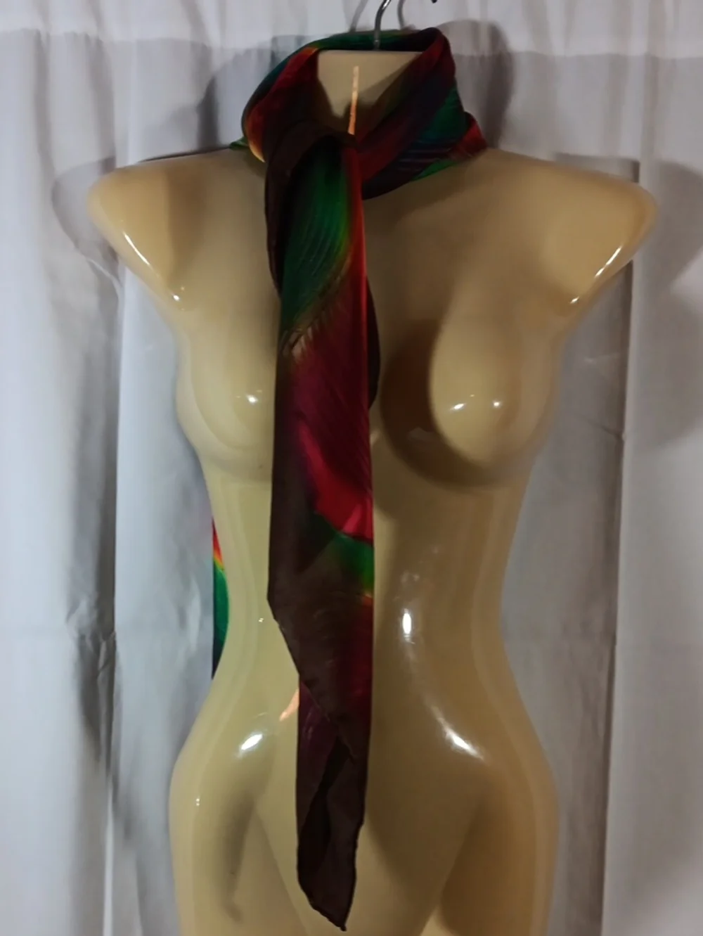 Womens Silk Large Scarf Brown Rainbow Boho Neck Sarong Headscarf Festival